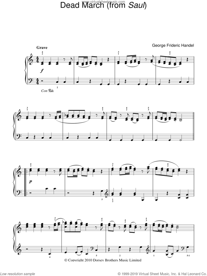 Dead March (from Saul) sheet music for piano solo by George Frideric Handel, classical score, easy skill level