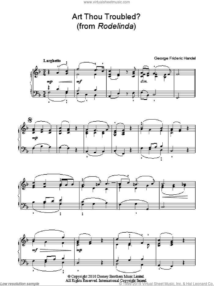 Art Thou Troubled? (from Rodelinda) sheet music for piano solo by George Frideric Handel, classical score, easy skill level