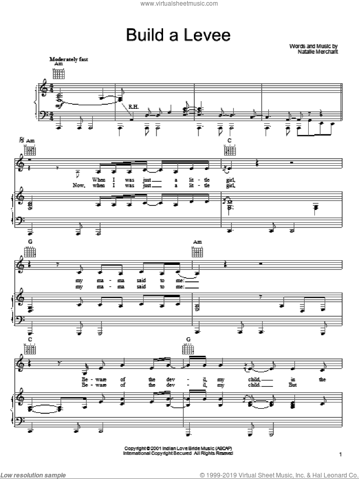 Build A Levee sheet music for voice, piano or guitar by Natalie Merchant, intermediate skill level