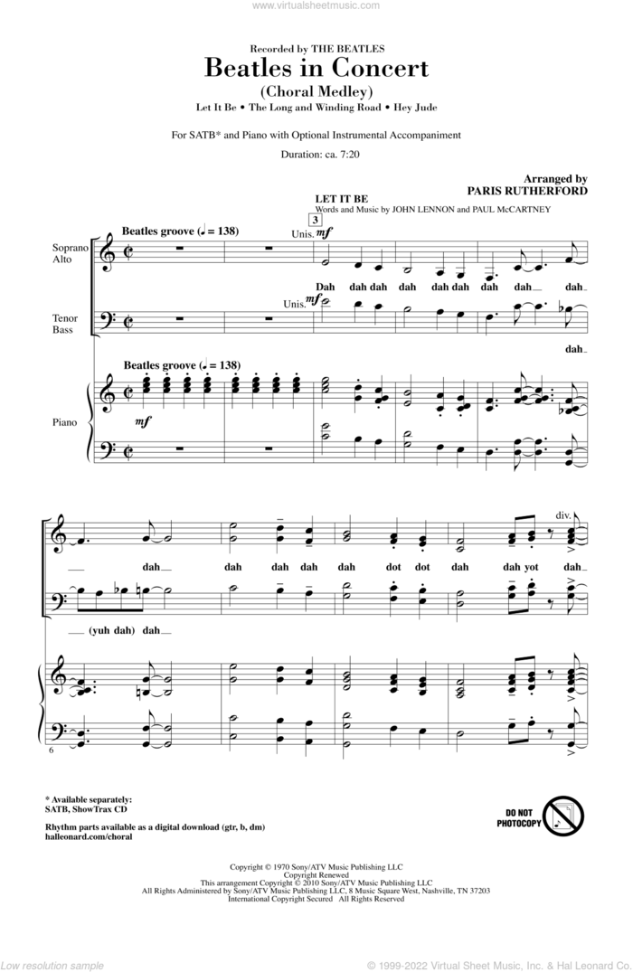 Beatles In Concert (Medley) sheet music for choir (SATB: soprano, alto, tenor, bass) by Paul McCartney, John Lennon, Paris Rutherford and The Beatles, intermediate skill level
