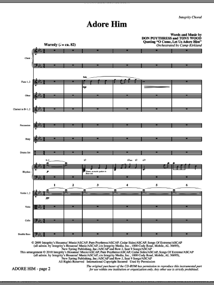 Adore Him (complete set of parts) sheet music for orchestra/band (chamber ensemble) by Tony Wood, Don Poythress and Camp Kirkland, intermediate skill level