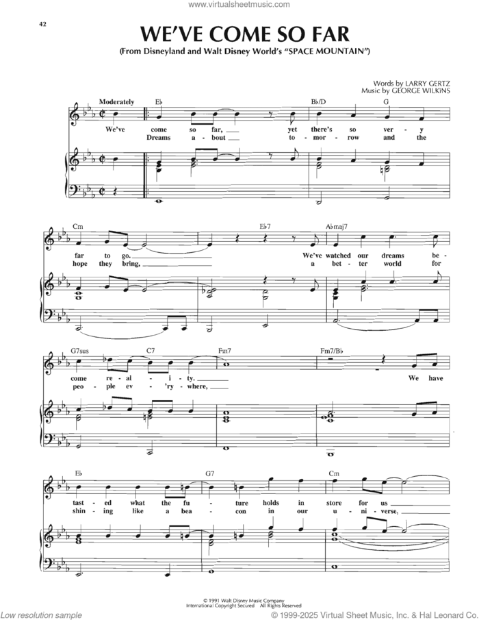 We've Come So Far sheet music for voice, piano or guitar by Larry Gertz and George Wilkins, intermediate skill level