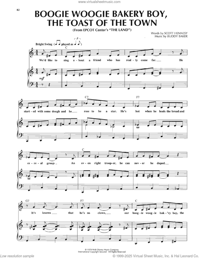 Boogie Woogie Bakery Boy, The Toast Of The Town sheet music for voice, piano or guitar by Scott Hennesy and Buddy Baker, intermediate skill level