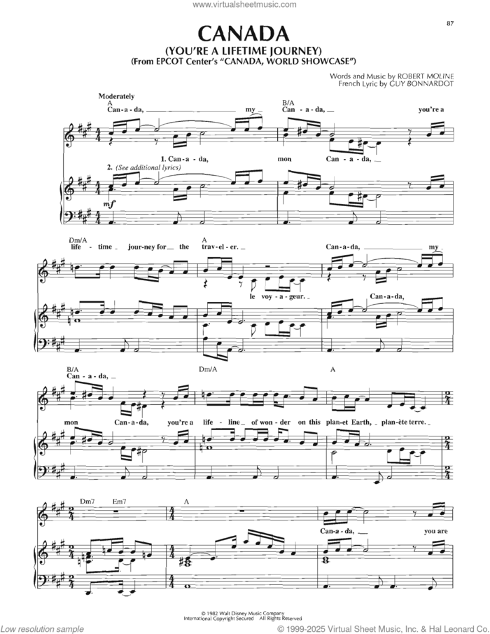 Canada (You're A Lifetime Journey) sheet music for voice, piano or guitar by Guy Bonnardot and Robert Moline, intermediate skill level