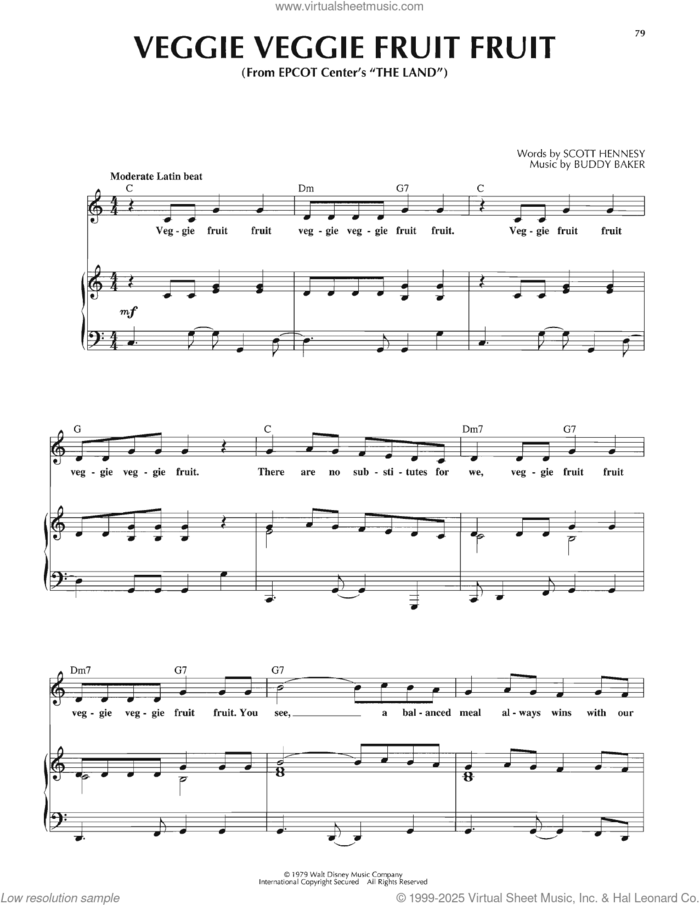 Veggie Veggie Fruit Fruit sheet music for voice, piano or guitar by Scott Hennesy and Buddy Baker, intermediate skill level