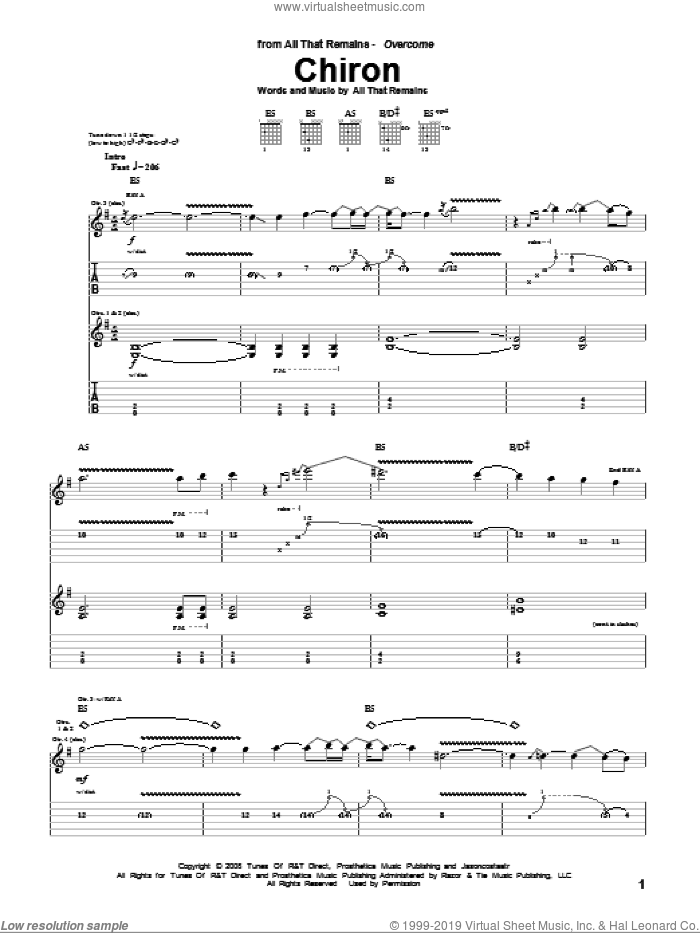 Chiron sheet music for guitar (tablature) by All That Remains, intermediate skill level