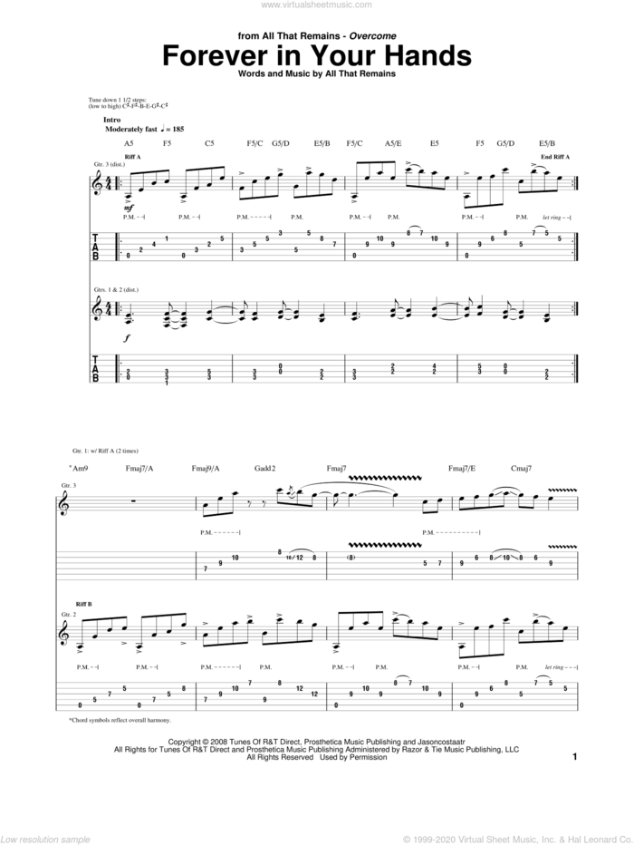 Forever In Your Hands sheet music for guitar (tablature) by All That Remains, intermediate skill level