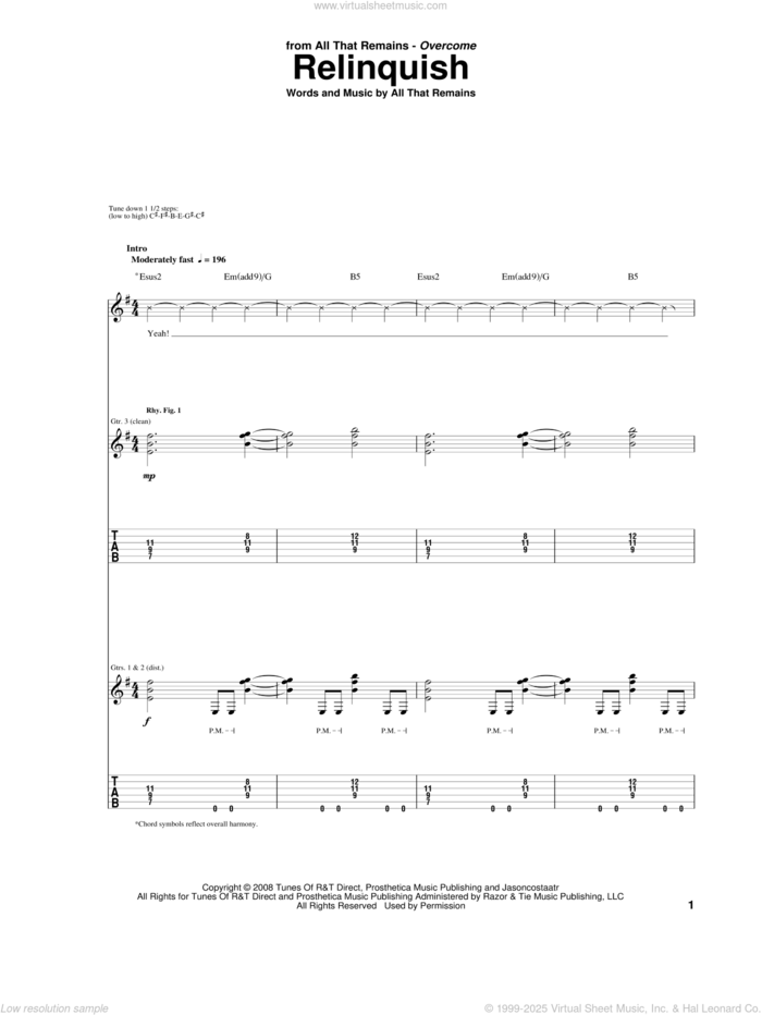 Relinquish sheet music for guitar (tablature) by All That Remains, intermediate skill level