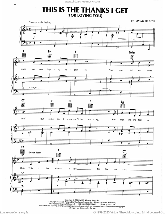 This Is The Thanks I Get (For Loving You) sheet music for voice, piano or guitar by Eddy Arnold and Tommy Dilbeck, intermediate skill level