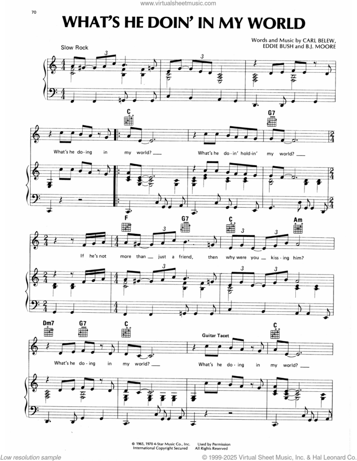 What's He Doin In My World sheet music for voice, piano or guitar by Eddy Arnold, intermediate skill level