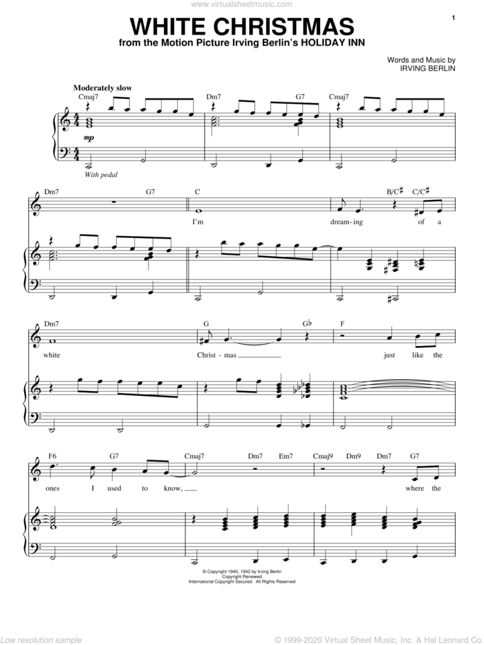 White Christmas sheet music for voice and piano by Andy Williams and Irving Berlin, intermediate skill level