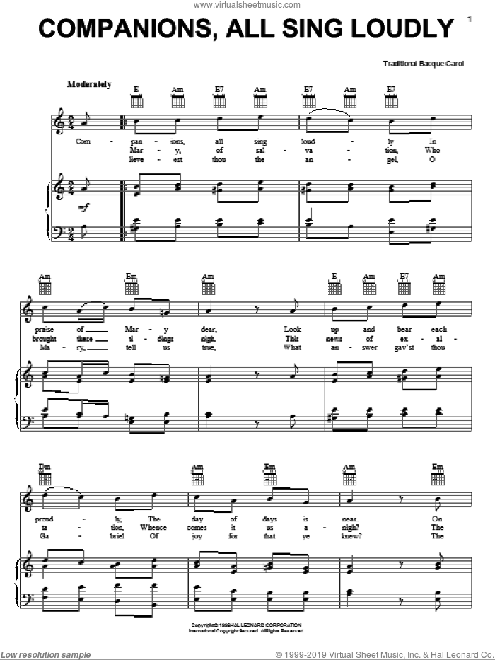 Companions, All Sing Loudly sheet music for voice, piano or guitar, intermediate skill level