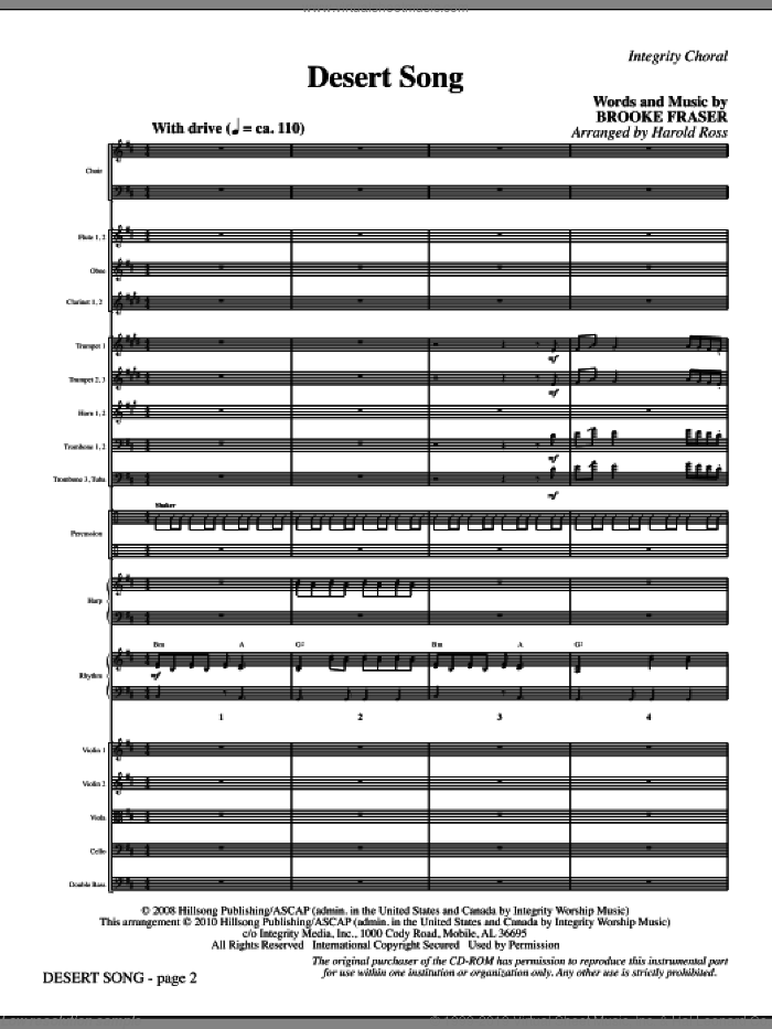 Desert Song (complete set of parts) sheet music for orchestra/band (Orchestra) by Harold Ross and Brooke Fraser, intermediate skill level