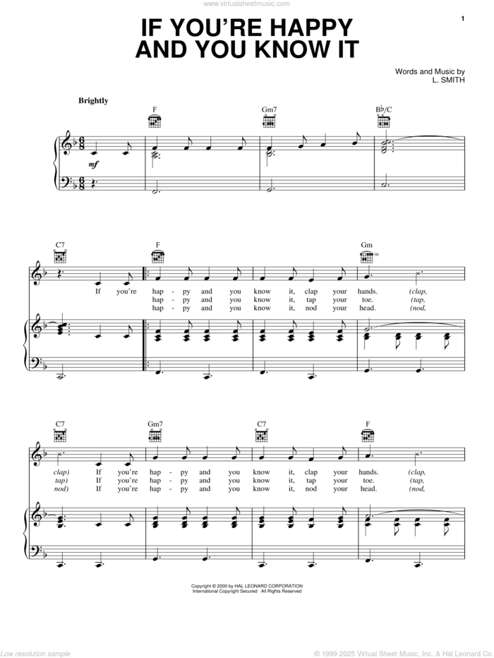 If You're Happy And You Know It sheet music for voice, piano or guitar by Laura Smith, intermediate skill level