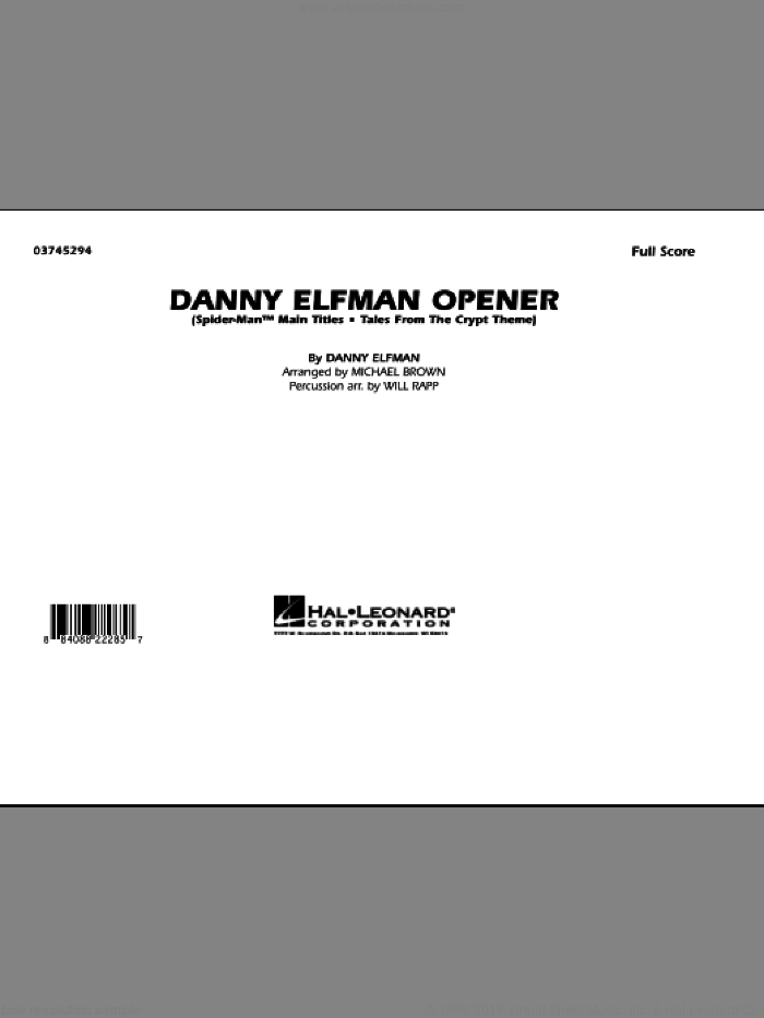 Danny Elfman Opener (COMPLETE) sheet music for marching band by Danny Elfman, Michael Brown and Will Rapp, intermediate skill level
