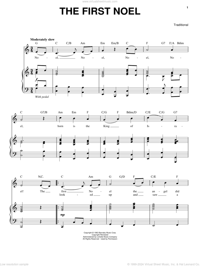 The First Noel sheet music for voice and piano by Andy Williams and Miscellaneous, intermediate skill level