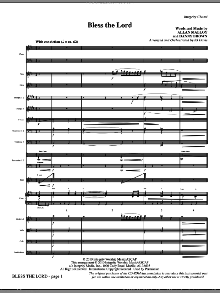 Bless The Lord (complete set of parts) sheet music for orchestra/band (Orchestra) by BJ Davis, Allan Malloy and Danny Brown, intermediate skill level