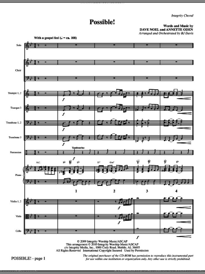 Possible! (complete set of parts) sheet music for orchestra/band (Orchestra) by BJ Davis, Annette Oden and Dave Noel, intermediate skill level