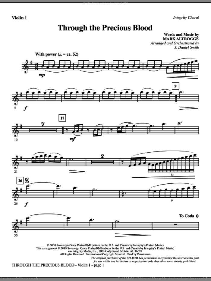 Through The Precious Blood (complete set of parts) sheet music for orchestra/band (Orchestra) by J. Daniel Smith and Mark Altrogge, intermediate skill level