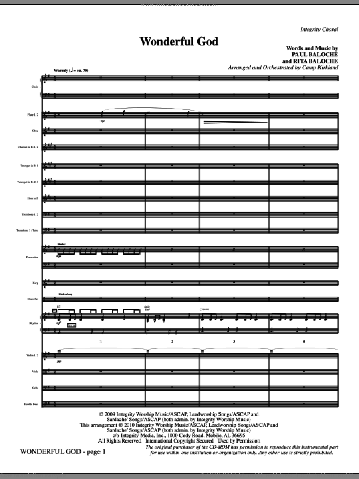 Wonderful God (complete set of parts) sheet music for orchestra/band (Orchestra) by Paul Baloche, Camp Kirkland and Rita Baloche, intermediate skill level