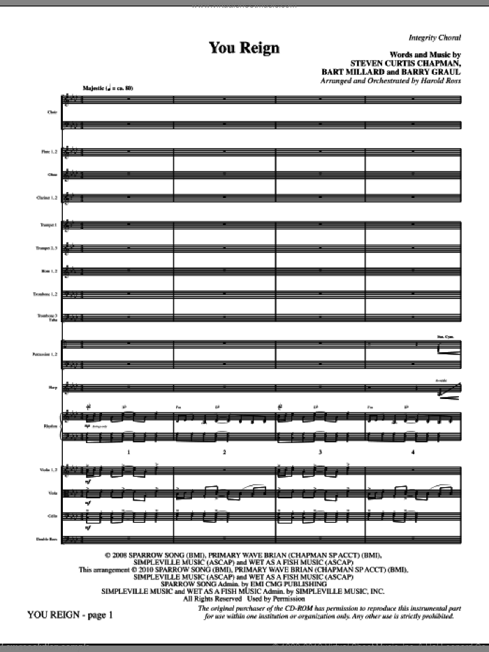 You Reign (complete set of parts) sheet music for orchestra/band (Orchestra) by Steven Curtis Chapman, Barry Graul, Bart Millard, Harold Ross and MercyMe, intermediate skill level