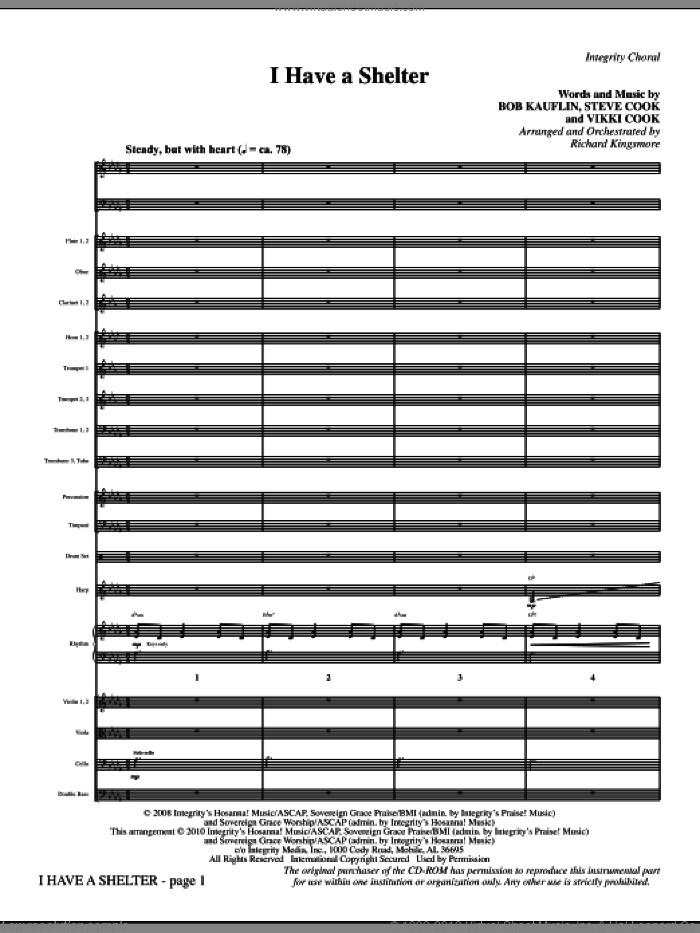 I Have A Shelter (complete set of parts) sheet music for orchestra/band (Orchestra) by Richard Kingsmore, Bob Kauflin, Steve Cook and Vikki Cook, intermediate skill level