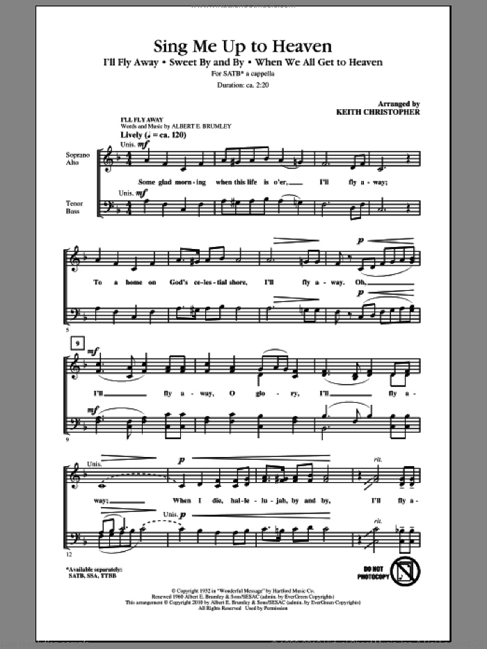 Sing Me Up To Heaven (Medley) sheet music for choir (SATB: soprano, alto, tenor, bass) by Keith Christopher, intermediate skill level