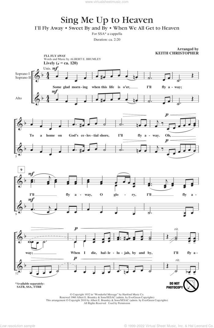 Sing Me Up To Heaven (Medley) sheet music for choir (SSA: soprano, alto) by Keith Christopher, intermediate skill level