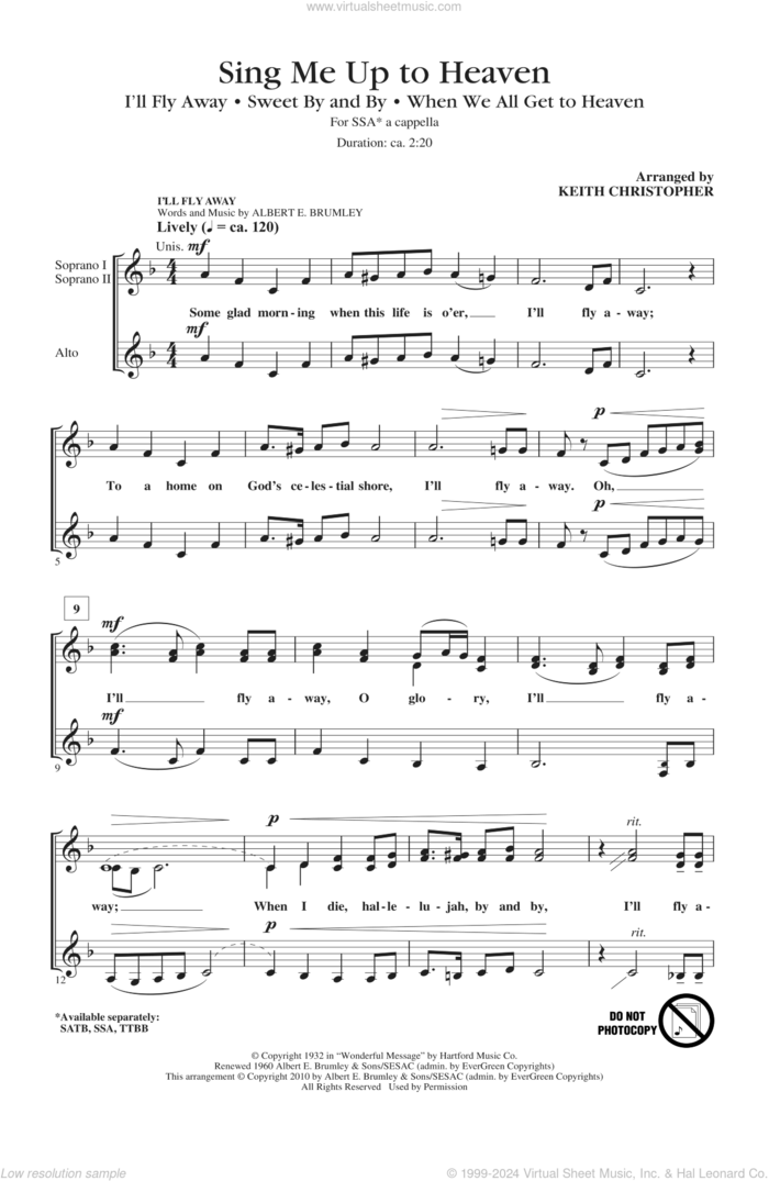 Sing Me Up To Heaven (Medley) sheet music for choir (SSA: soprano, alto) by Keith Christopher, intermediate skill level