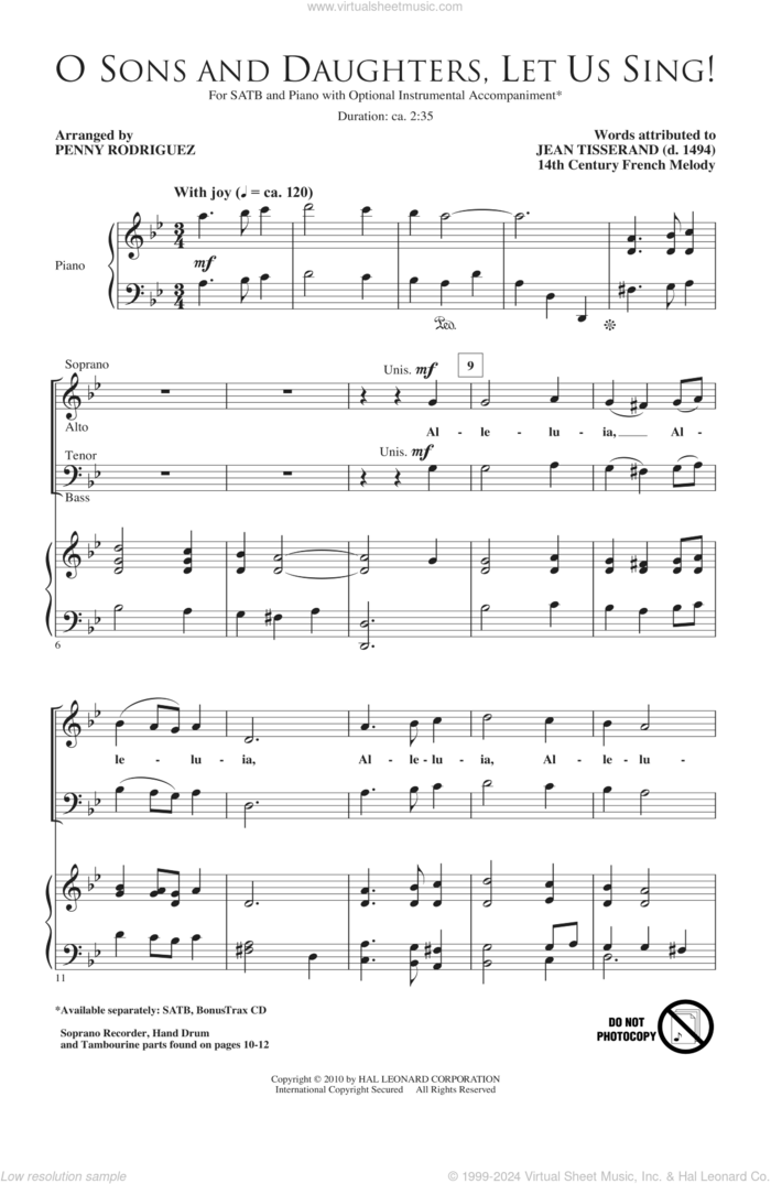 O Sons And Daughters, Let Us Sing! sheet music for choir (SATB: soprano, alto, tenor, bass) by Penny Rodriguez, Jean Tisserand and Miscellaneous, intermediate skill level