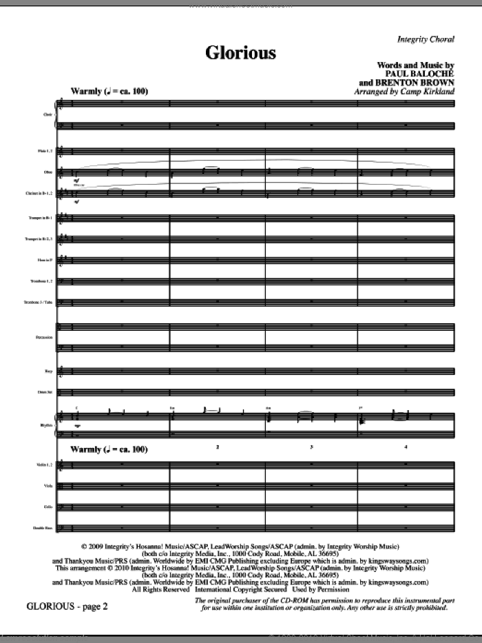 Glorious (complete set of parts) sheet music for orchestra/band (Orchestra) by Paul Baloche, Brenton Brown and Camp Kirkland, intermediate skill level