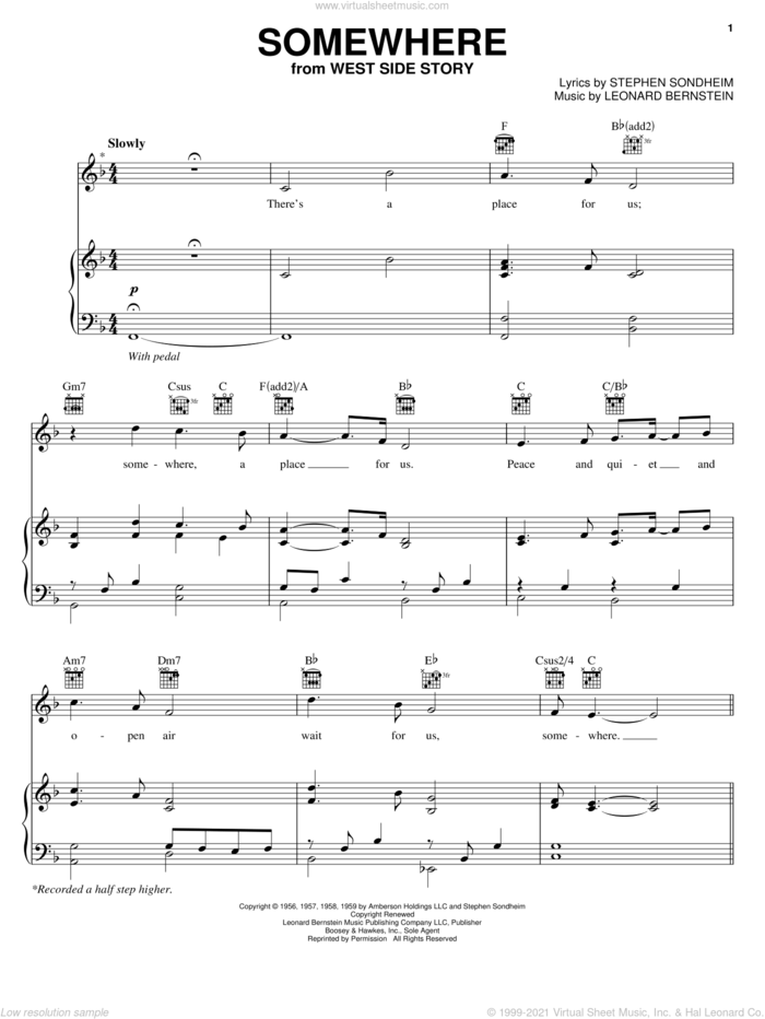 Somewhere sheet music for voice, piano or guitar by Il Divo, West Side Story (Musical), Leonard Bernstein and Stephen Sondheim, intermediate skill level