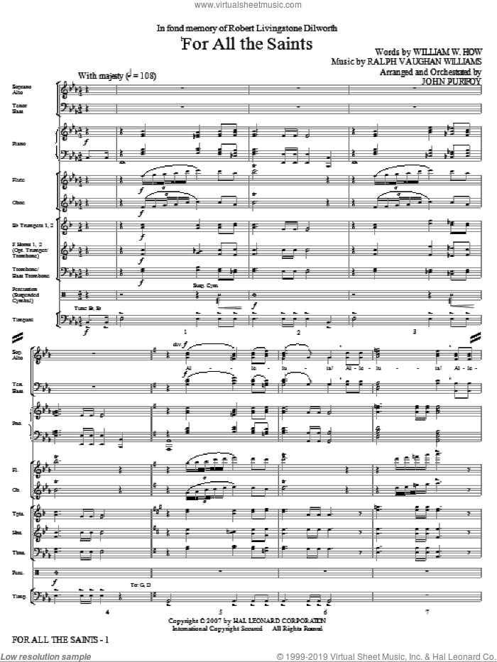 For All The Saints (complete set of parts) sheet music for orchestra/band (chamber ensemble) by Ralph Vaughan Williams, John Purifoy and William W. How, intermediate skill level