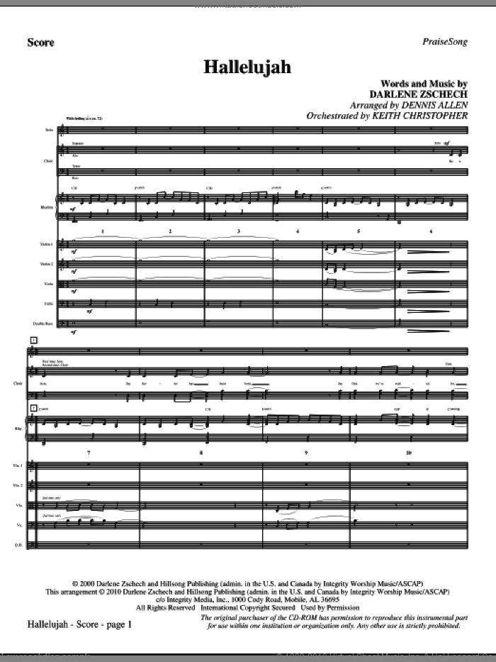 Hallelujah (arr. Dennis Allen) (complete set of parts) sheet music for orchestra/band (Strings) by Darlene Zschech and Dennis Allen, intermediate skill level