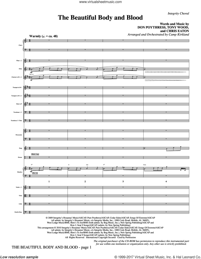 The Beautiful Body And Blood (complete set of parts) sheet music for orchestra/band (Orchestra) by Tony Wood, Camp Kirkland, Chris Eaton and Don Poythress, intermediate skill level