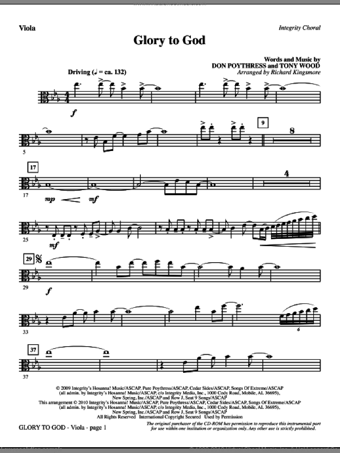 Glory To God (complete set of parts) sheet music for orchestra/band (Orchestra) by Tony Wood, Don Poythress and Richard Kingsmore, intermediate skill level