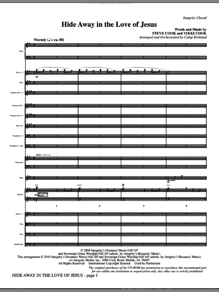 Hide Away In The Love Of Jesus (complete set of parts) sheet music for orchestra/band (Orchestra) by Camp Kirkland, Steve Cook and Vikki Cook, intermediate skill level
