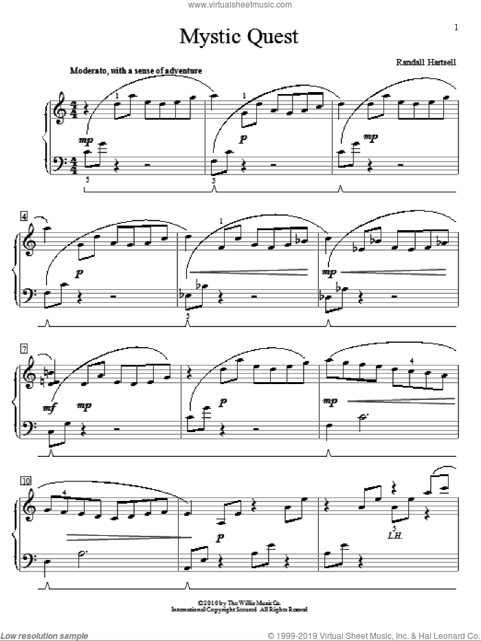 Mystic Quest sheet music for piano solo (elementary) by Randall Hartsell, beginner piano (elementary)
