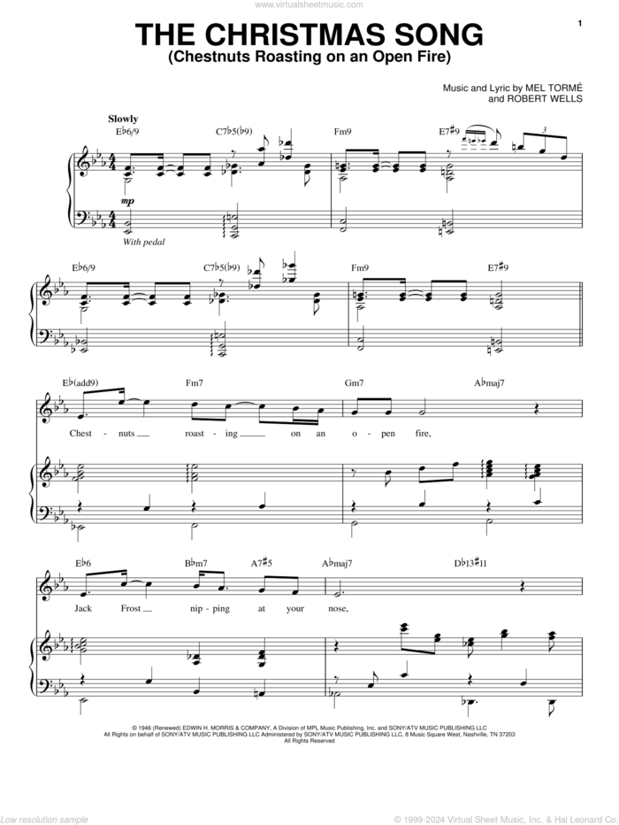 The Christmas Song (Chestnuts Roasting On An Open Fire) sheet music for voice and piano by Andy Williams, Mel Torme and Robert Wells, intermediate skill level