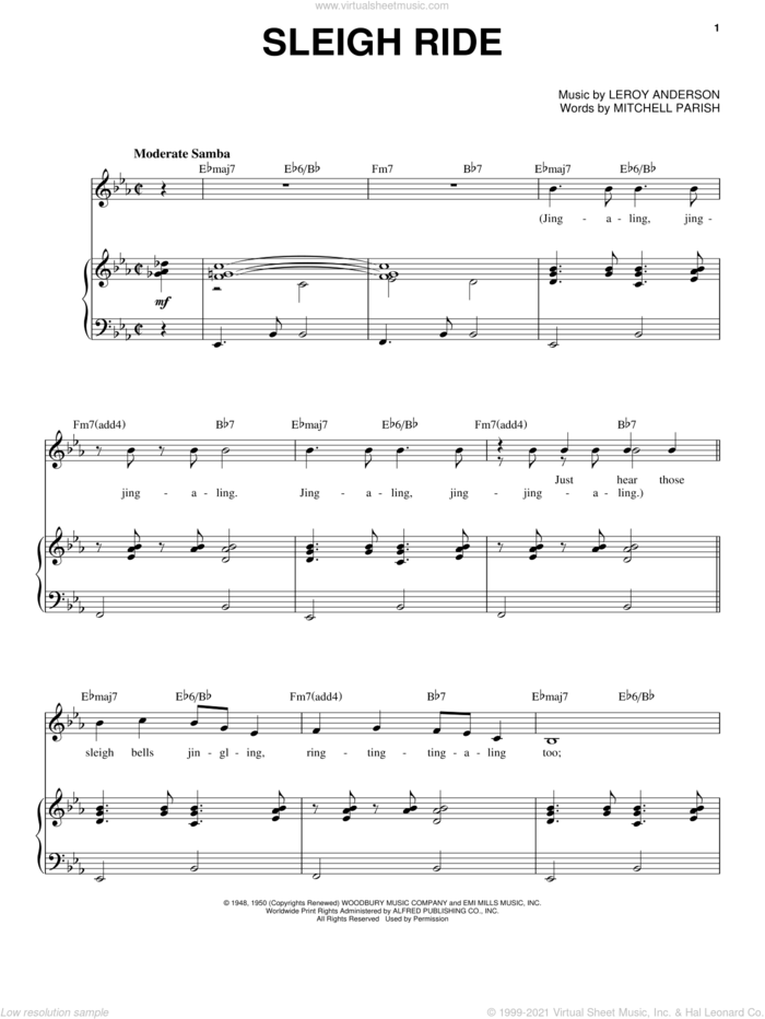 Sleigh Ride sheet music for voice and piano by Leroy Anderson, Andy Williams and Mitchell Parish, intermediate skill level