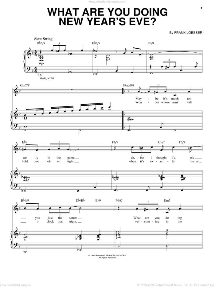 What Are You Doing New Year's Eve? sheet music for voice and piano by Andy Williams and Frank Loesser, intermediate skill level