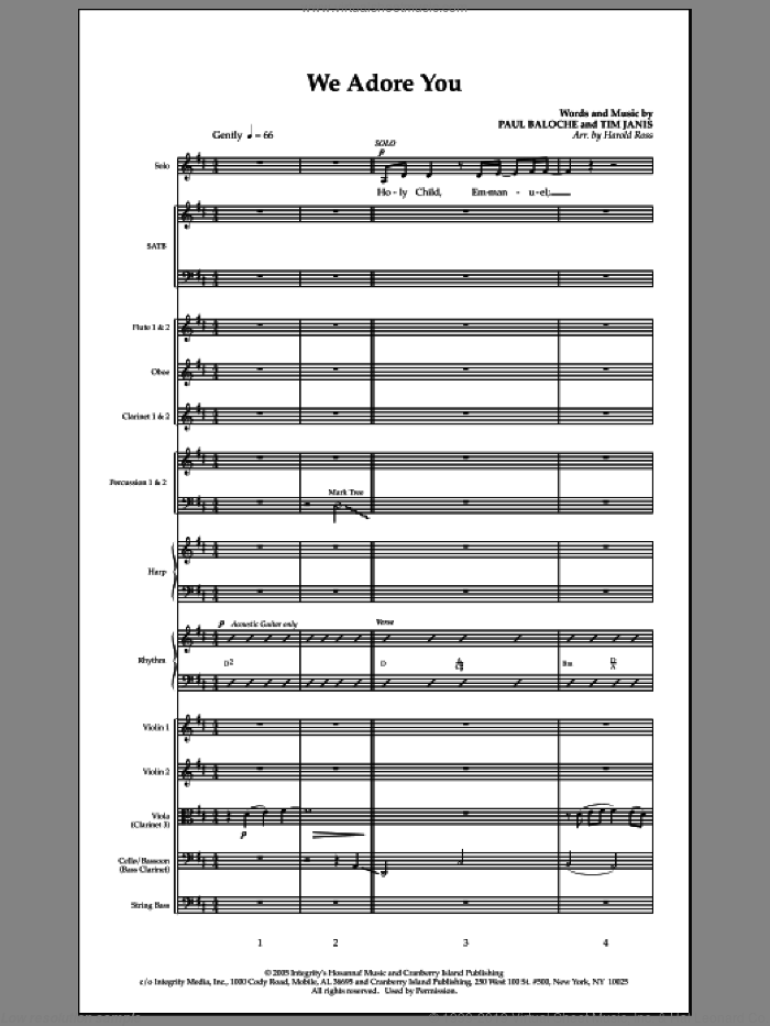 We Adore You (complete set of parts) sheet music for orchestra/band (Orchestra) by Paul Baloche, Harold Ross and Tim Janis, intermediate skill level