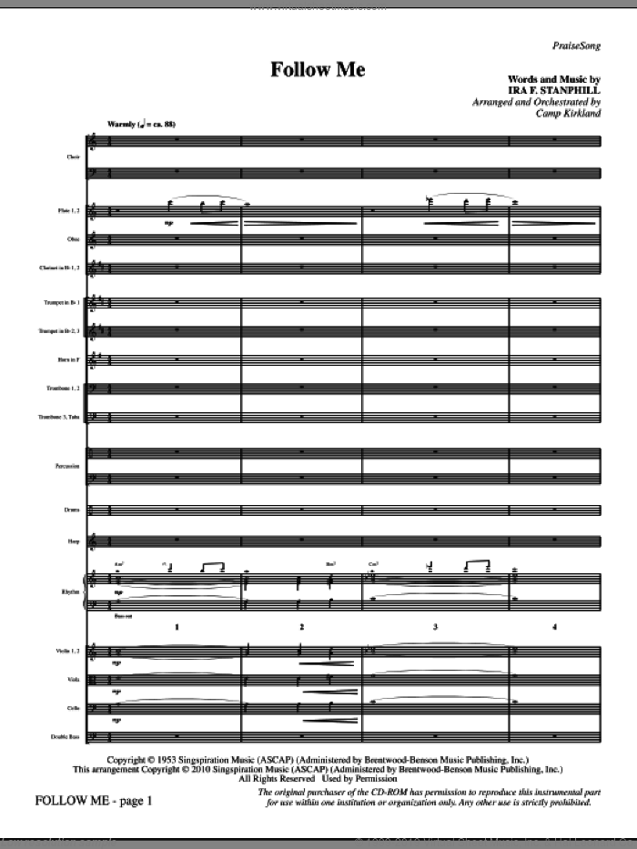 Follow Me (complete set of parts) sheet music for orchestra/band (Orchestra) by Camp Kirkland and Ira F. Stanphill, intermediate skill level