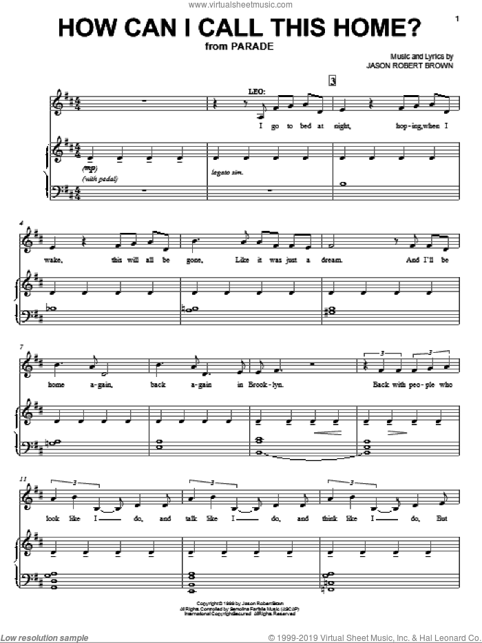 How Can I Call This Home? (from Parade) sheet music for voice and piano by Jason Robert Brown and Parade (Musical), intermediate skill level