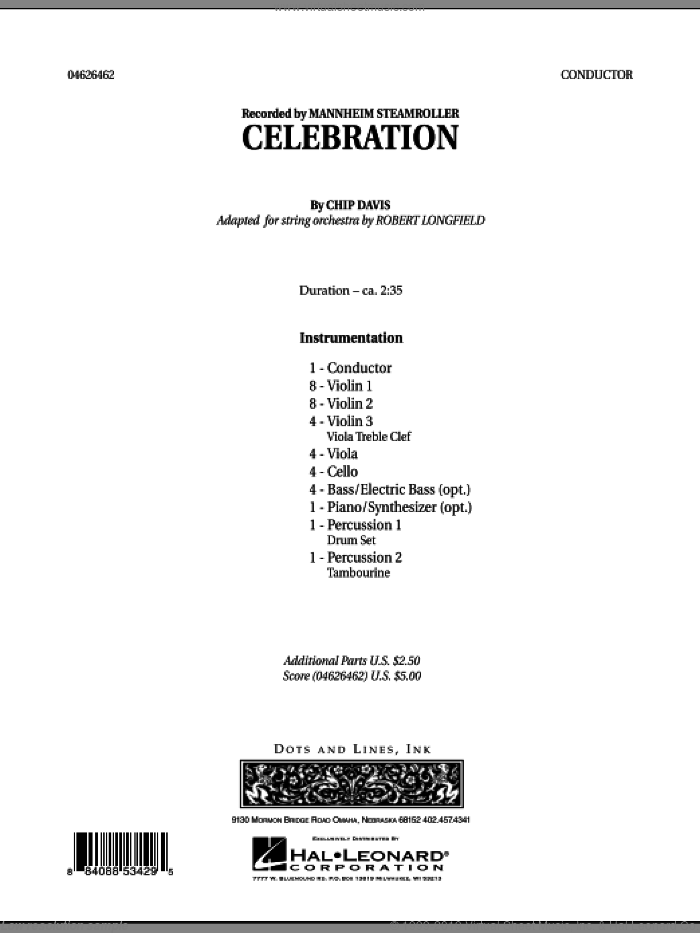 Celebration (Mannheim Steamroller) (COMPLETE) sheet music for orchestra by Chip Davis, Mannheim Steamroller and Robert Longfield, intermediate skill level
