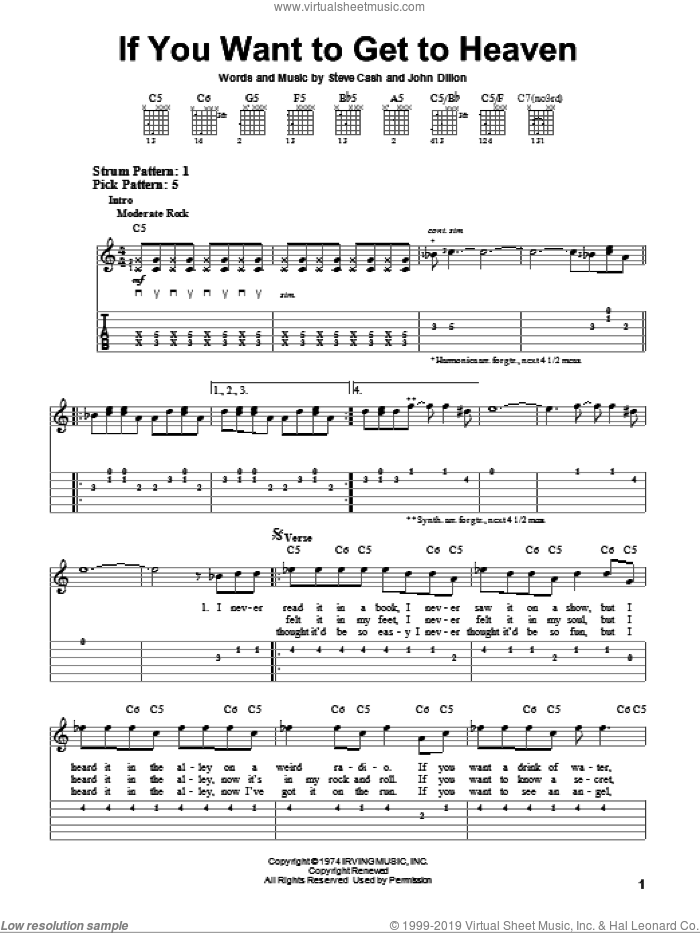 If You Wanna Get To Heaven sheet music for guitar solo (easy tablature) by Ozark Mountain Daredevils, John Dillon and Steve Cash, easy guitar (easy tablature)