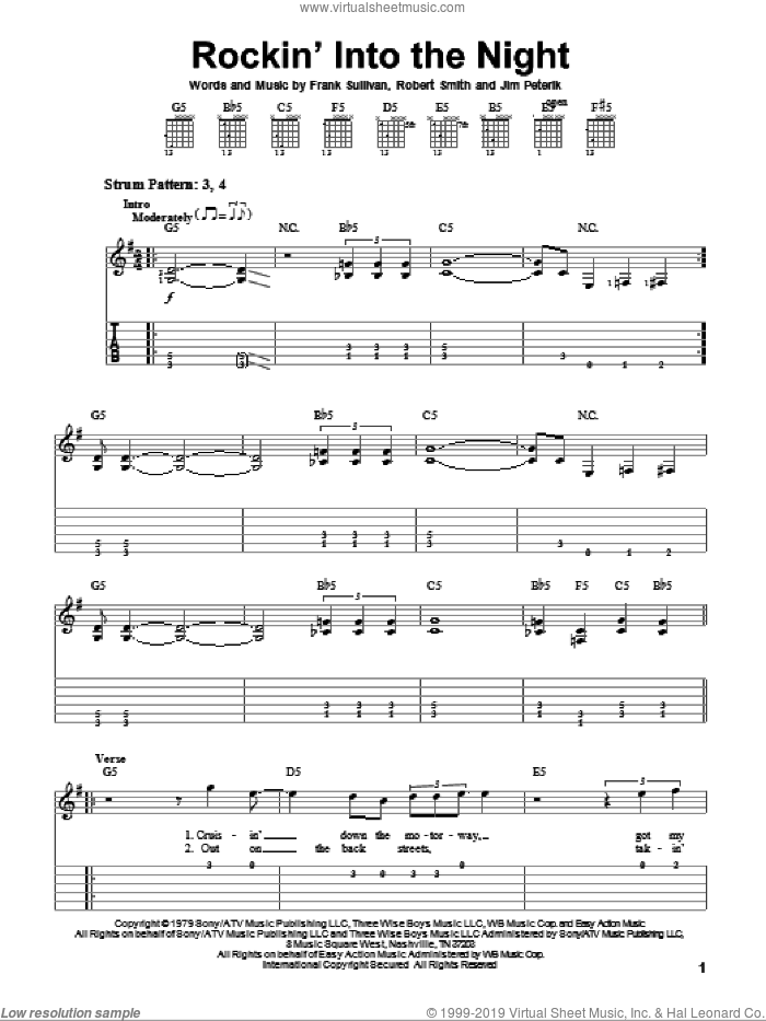 Rockin' Into The Night sheet music for guitar solo (easy tablature) by 38 Special, Frank Sullivan, Jim Peterik and Robert Smith, easy guitar (easy tablature)