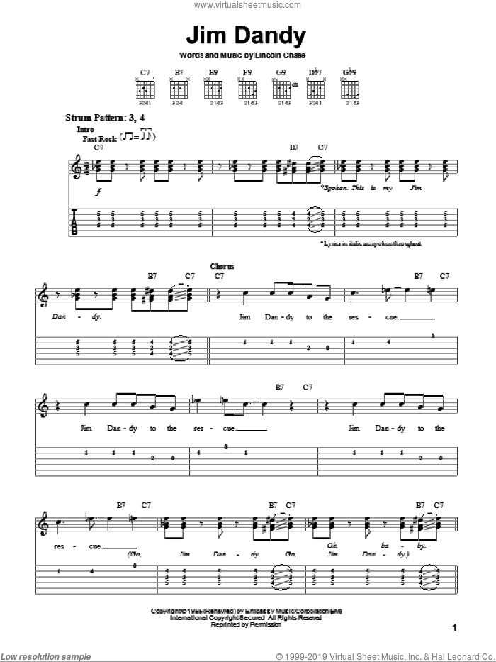 Jim Dandy sheet music for guitar solo (easy tablature) by Black Oak Arkansas, LaVern Baker and Lincoln Chase, easy guitar (easy tablature)