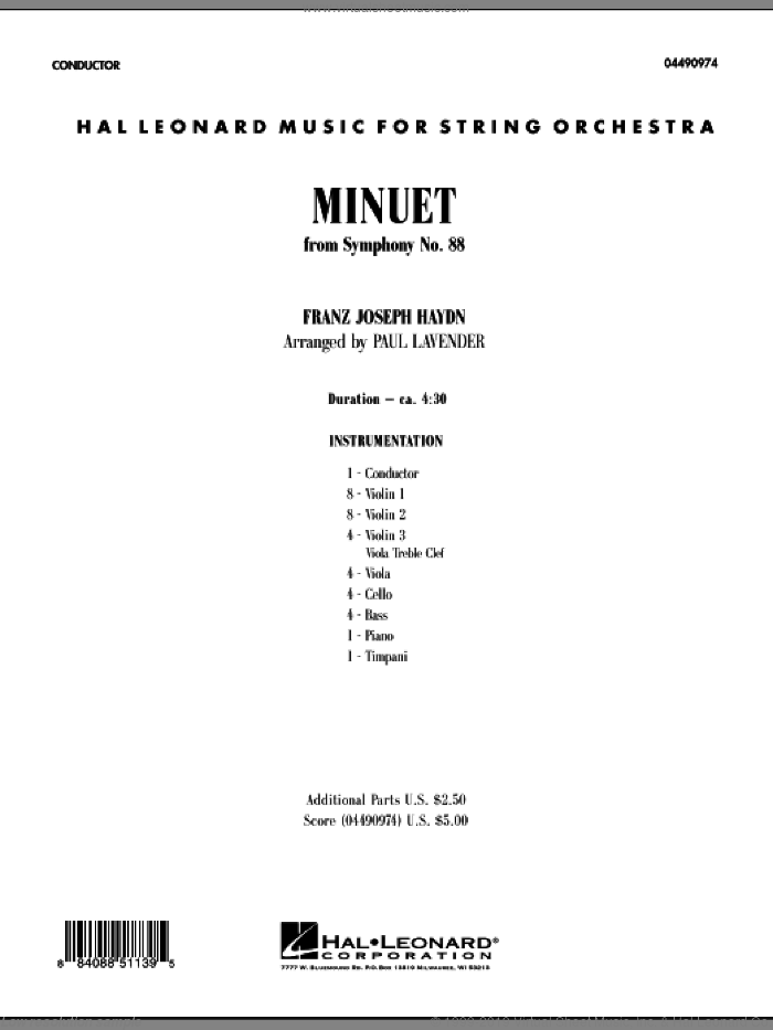 Minuet (from Symphony No. 88) (COMPLETE) sheet music for orchestra by Franz Joseph Haydn and Paul Lavender, classical score, intermediate skill level