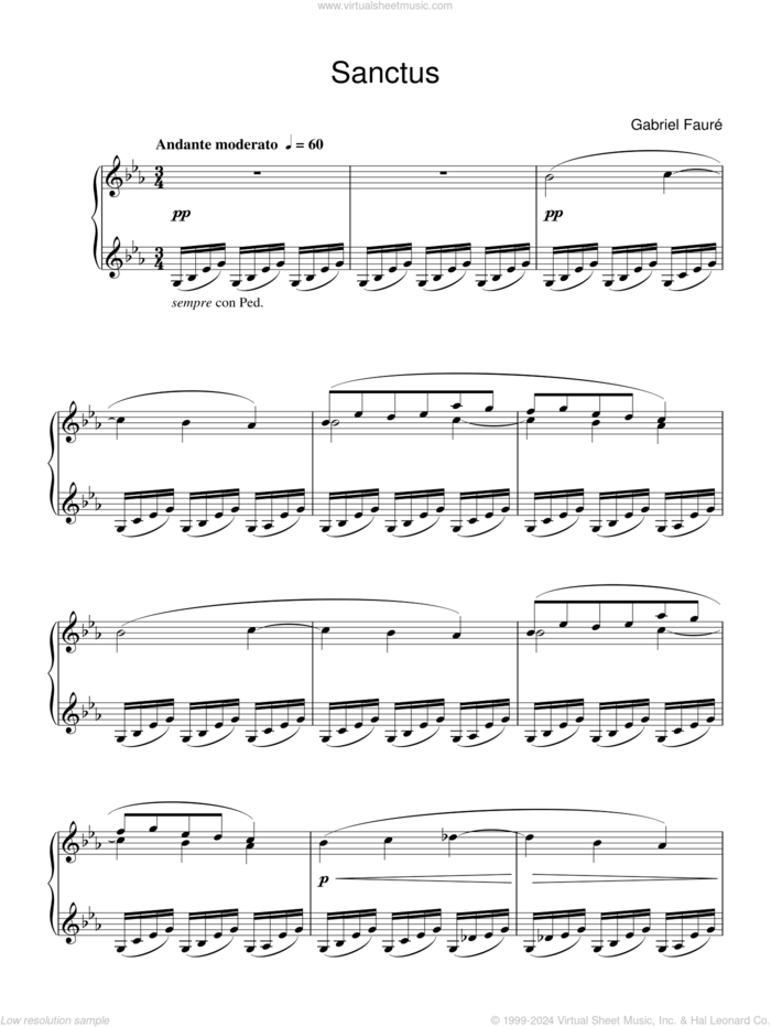 Sanctus sheet music for piano solo by Gabriel Faure, classical score, intermediate skill level